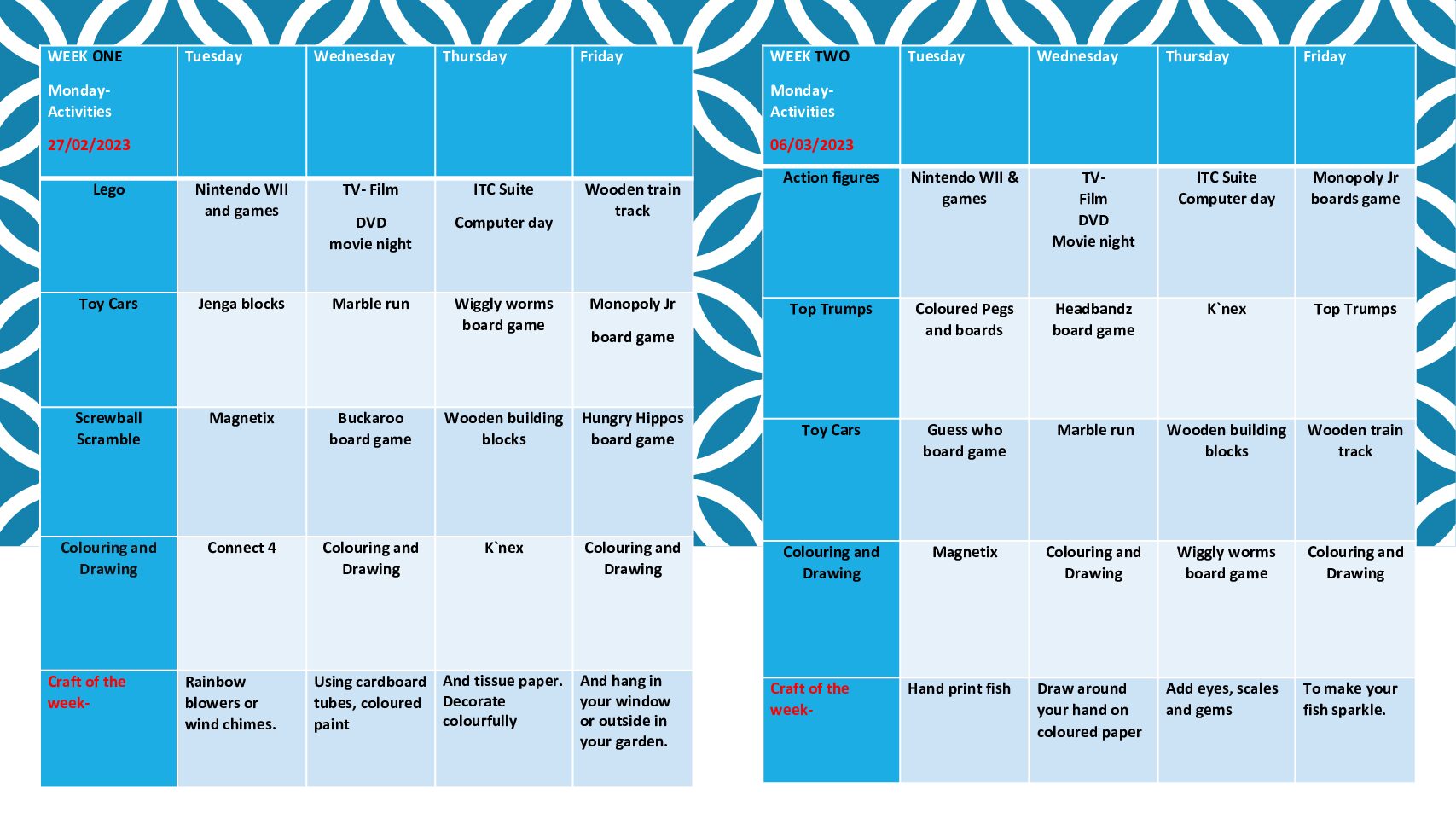 Example Weekly School Registration Rota 4 week activity rota – Hensingham Primary School
